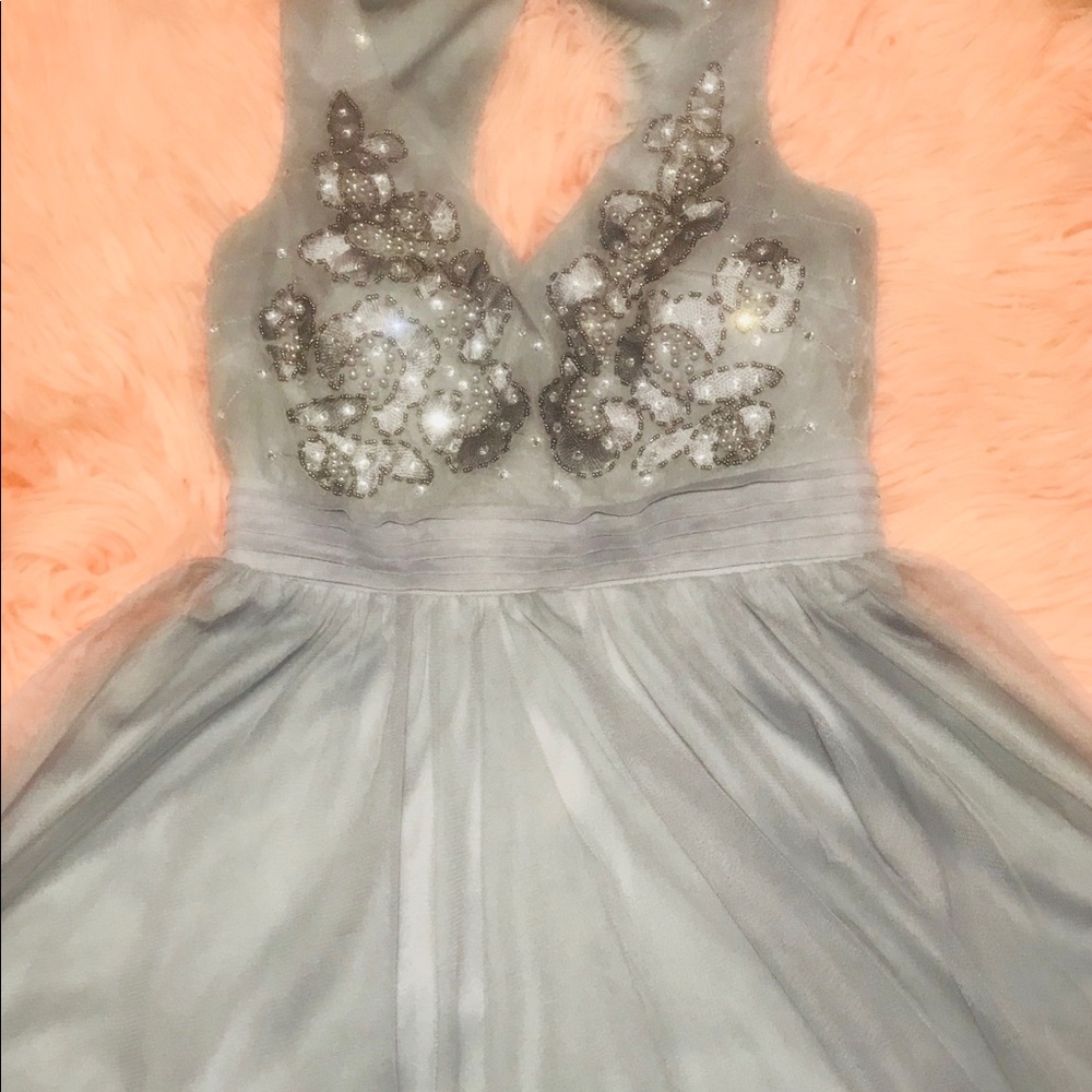 AS U WISH Embroidered Grey Knee Length Dress